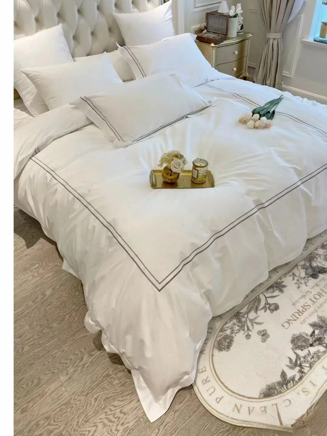 Luxury100EgyptCottonWhiteEmbroidery5starsHotelBeddingSetLong