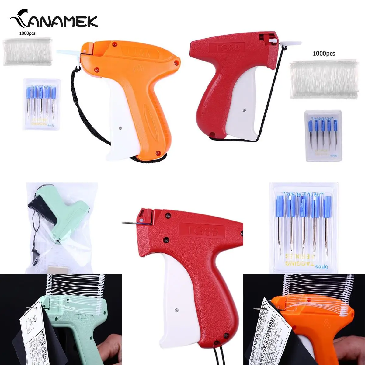 Clothes Garment Price Label Tagging Tag Gun 1Set 1000 X 3" Barbs 5 Needles Set clothing label gun,price label gun,garment label gun,label gun,clothing tagging gun,tagging gun barbs