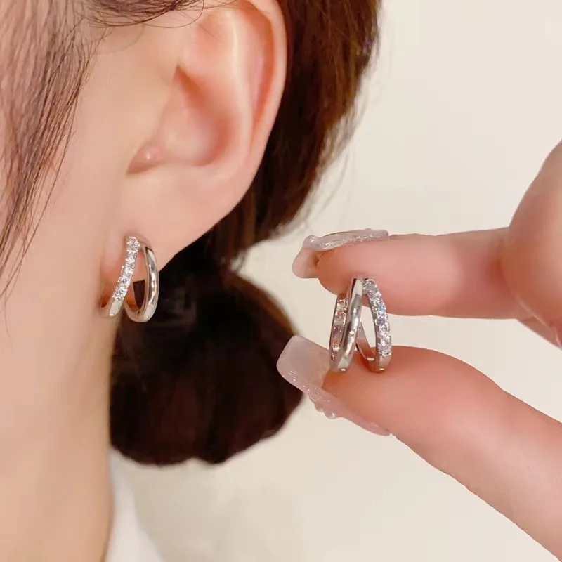 Hollow Gold Color Hoop Earrings for Women Paved Dazzling Cz