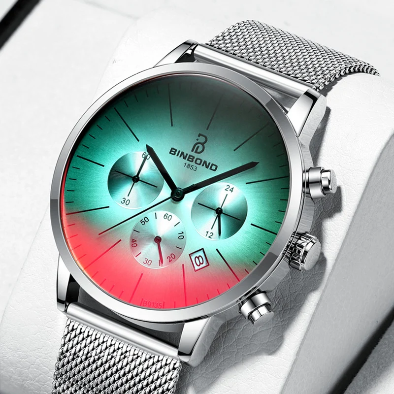 

Luxury Brand Men's Quartz Watch Ultra-thin Multi-function Hand Clock Magic Color Sports Male Waterproof Calendar Blue Wristwatch