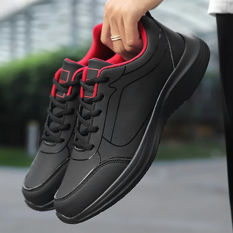Men's Lightweight Waterproof Leather Sneakers Side Profile View