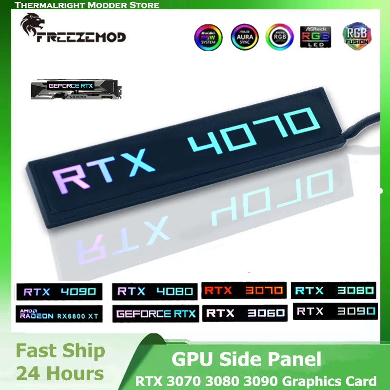 Painel Lateral Rgb Vga Rtx 3070 3080 3090 Placa Traseira de Iluminação Gpu Rog 5v 3pin Argb m b Aura Sync Diy Case do pc do