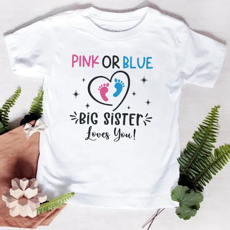 Pink or Blue Big Sister Love You Girls T-Shirt Children T Shirt Baby Announcement Tops Toddler Tshirt Summer Casual Clothes Tees 5