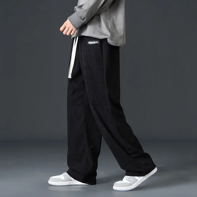 2023 New Spring and Autumn Luxury Corduroy Fashion Versatile Slim Wide Leg Solid Casual Loose Style Men's Straight Leg Pants