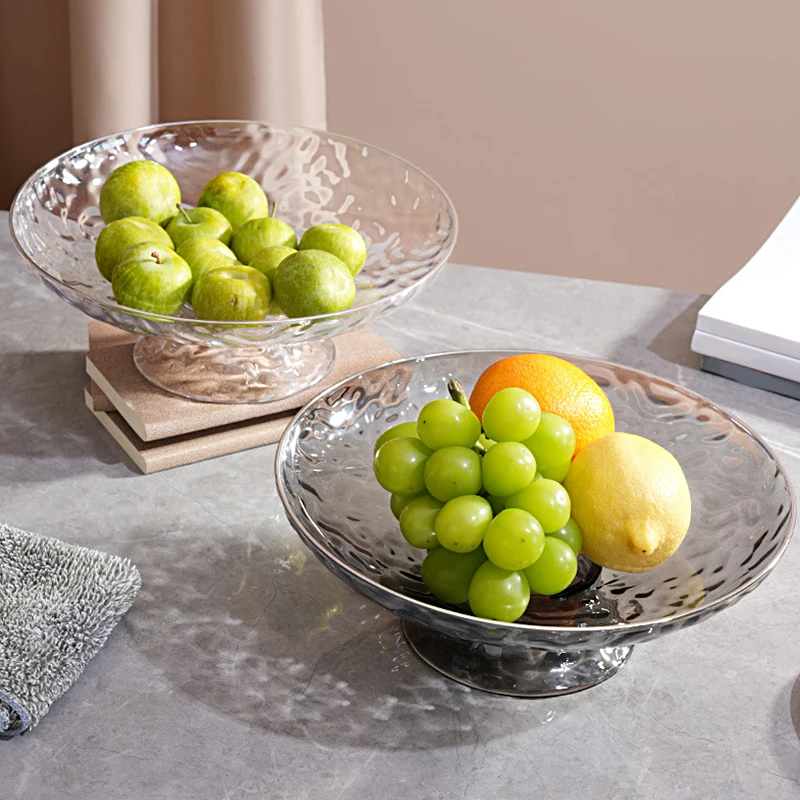 1PC Modern Style Fruit Tray Transparent Ripple Round Drain Fruit Basket Kitchen Counter Table Centerpiece Decorative Home Decor 5