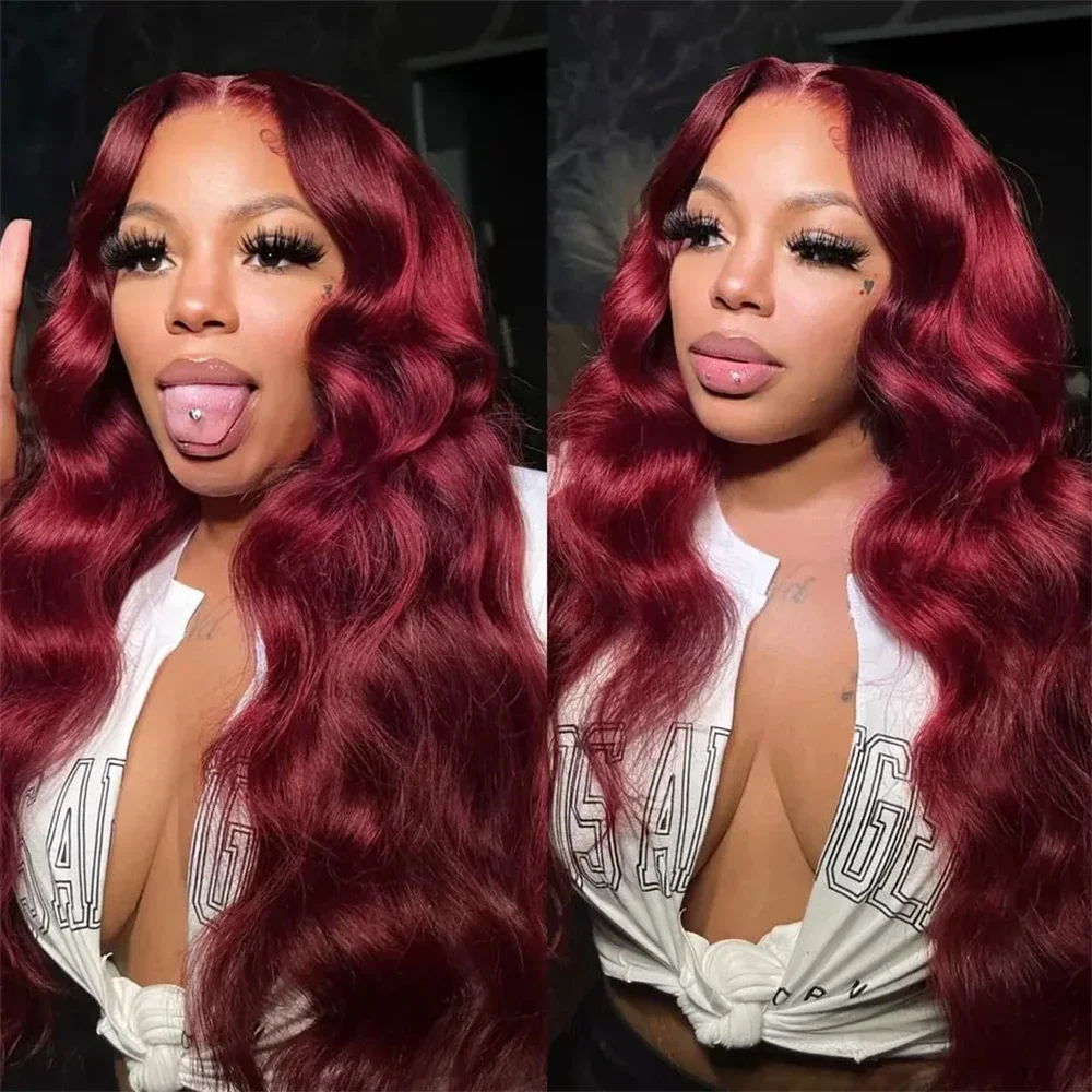 200% Body Wave Wig Burgundy 99J Lace Front Wig 13x4 13x6 HD Lace Frontal Wig Human Hair Pre Plucked 99j Red Colored Wig