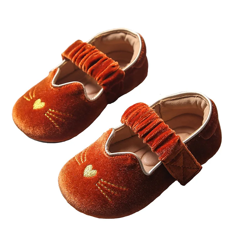 Girls' Velvet Princess Shoes Single Shoes Cute Cartoon Anti Slip Soft Bottom Baby Indoor Kindergarten Mary Jane Children's