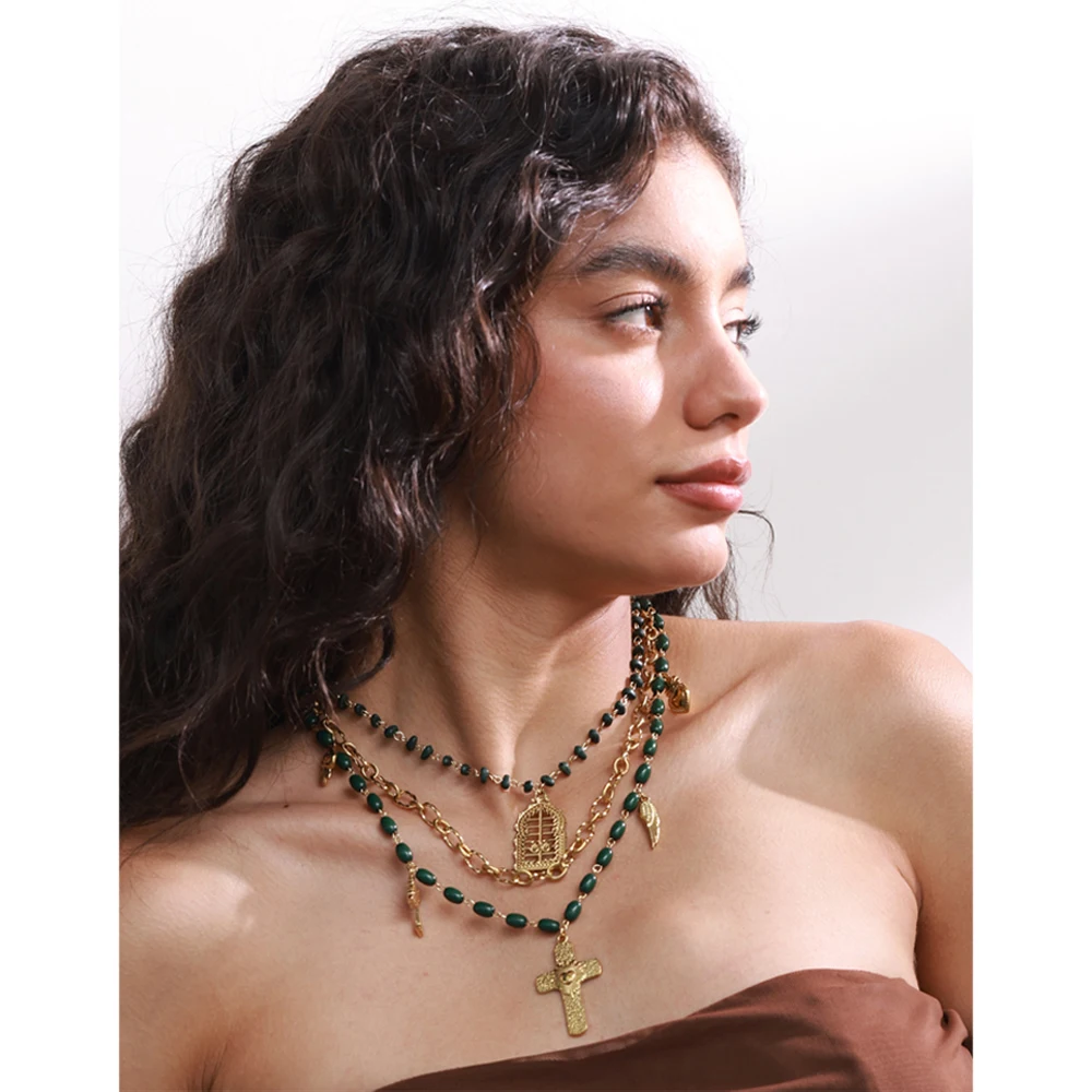 Yhpup Necklace Acrylic Beads Chain Layered Necklace Stainless Steel