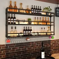 Industrial Wall-Mounted Bar Rack Integrated Shelf Iron Art Wall Storage Shelf Wall Hanging Light Bar Wine Glass Holder Shelf 1