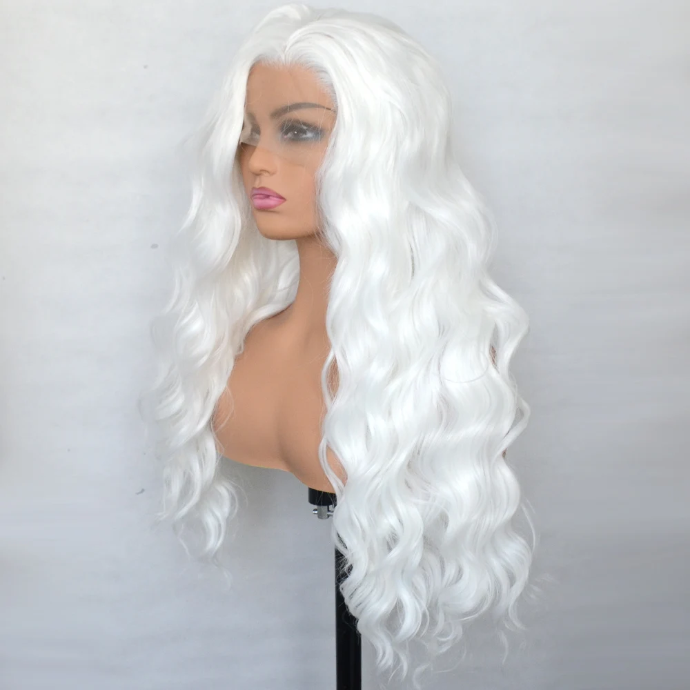 Synthetic Lace Front Wig Platinum White Loose Curly Heat Resistant Fiber Natural Hairline For Women Cosplay synthetic wig