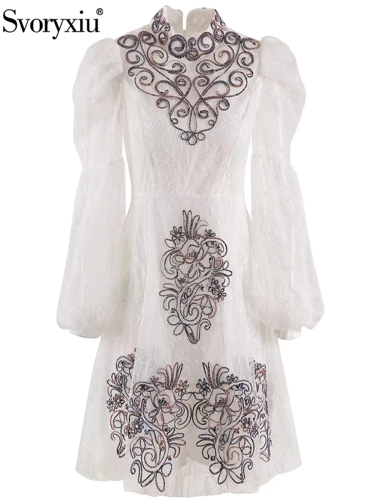 

Женское винтажное мини-платье Svoryxiu, белое газовое платье с вышивкой, рукавами-фонариками и стандартной талией на весну 2019