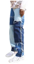 

2022NEW Xfh Men Wash Splice Casual Straight Tassel Patchwork Jeans Trousers Male Fashion Streetwear Loose Hip Hop Denim Full