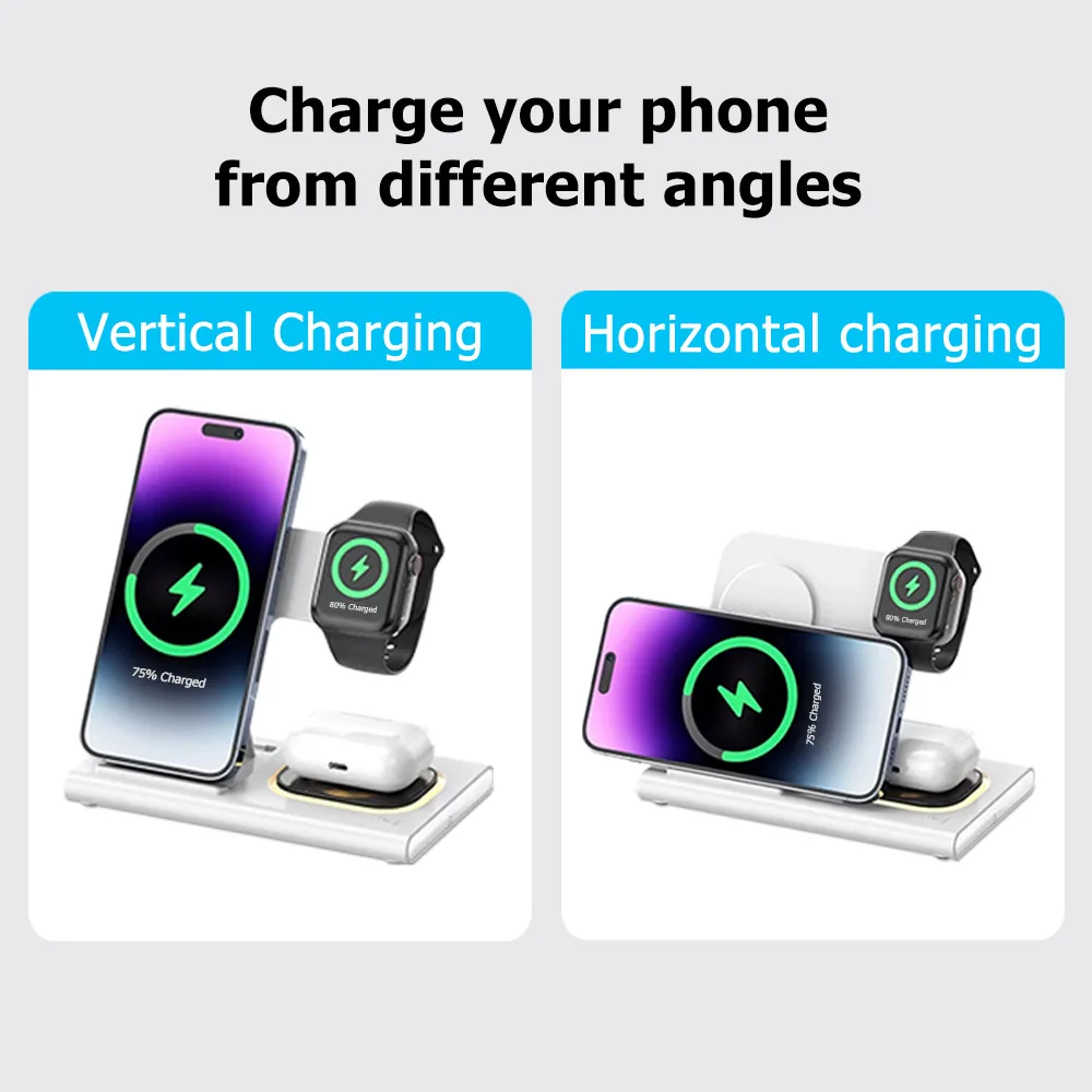 

Wireless Charger Stand Magnetic For iPhone 12 13 14 15 Fast Charging Station for Apple Watch 9 8 7 6 5 Airpods 2 3 Pro 3 in 1