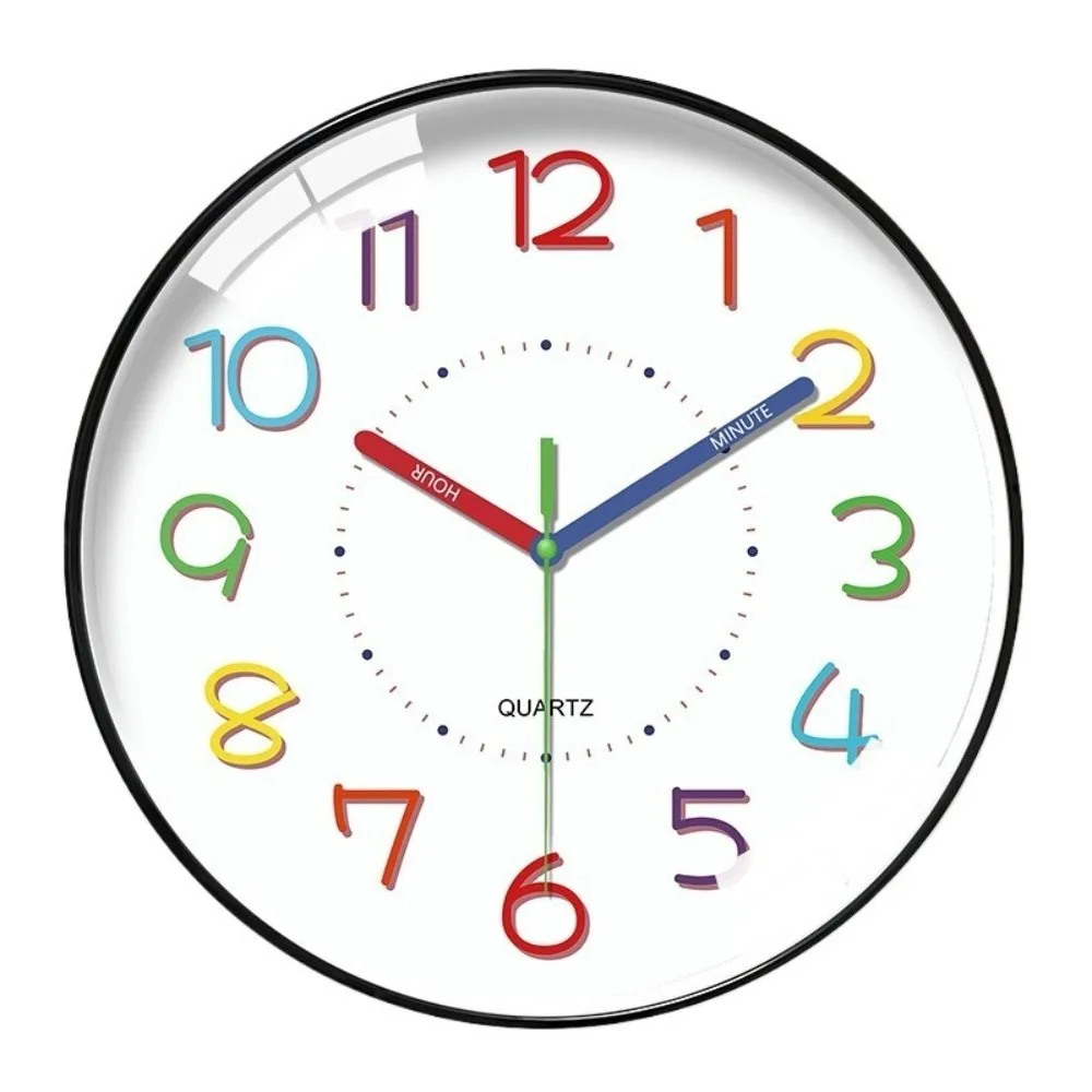 Colorful Early Education Wall Clock Mute Digital Pattern Electronic Color Clock Minimalist Round Learning Wall Hanging Clock