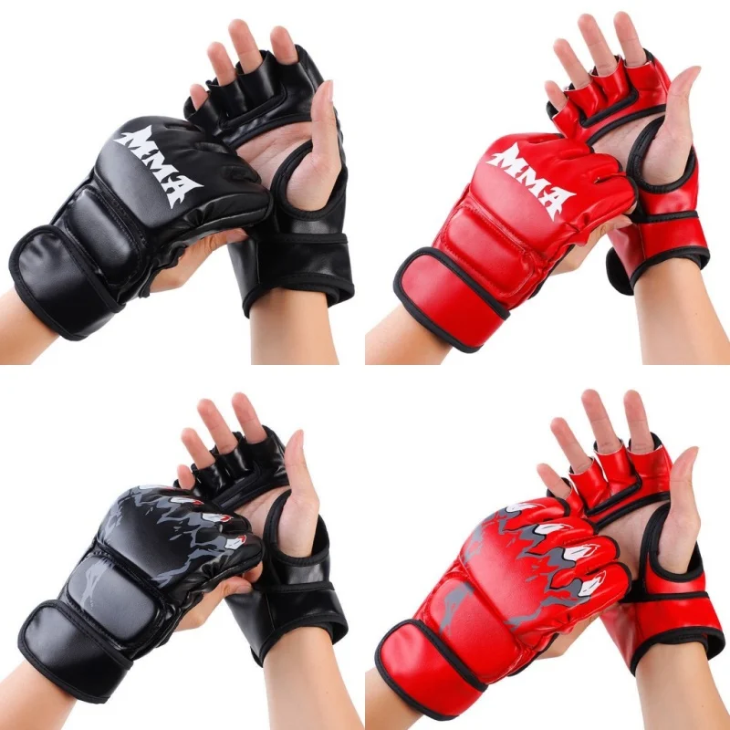 Adult Boxing Training Half Finger Leather Gloves Leather Sports Sanda Sandbags Glove Free Fight MMA Fighting Muay Thai Equipment