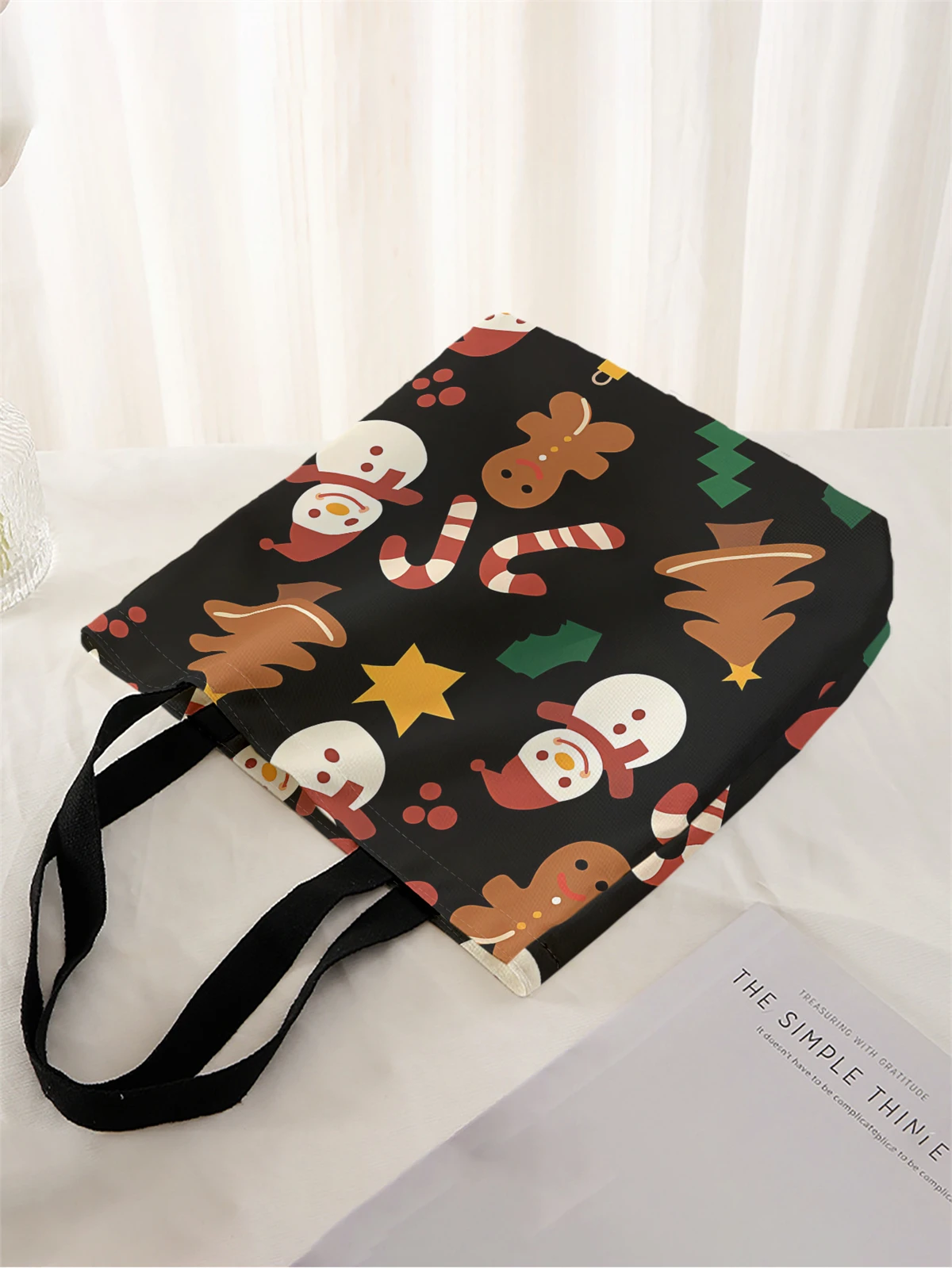 1pc,cartoon snowman handbag, reusable fashionable handbag, multifunctional handbag, printed canvas shopping bag