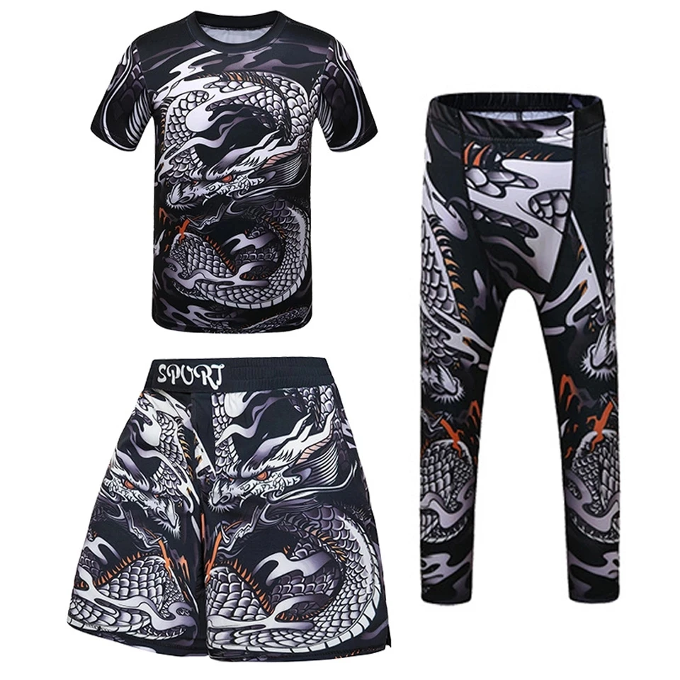 Kid's MMA Boxing Jiu jitsu T-shirt +MMA Shorts Sets Rashguard Muay