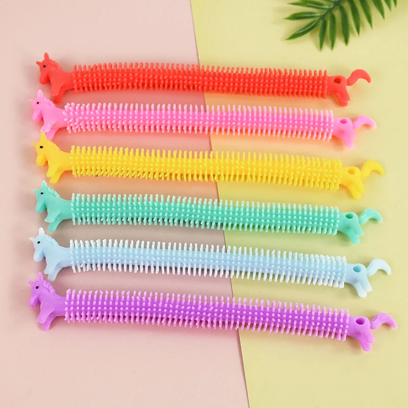 

5pcs Colorful Unicorn Bracele Fun Elastic Worm Squeeze Party Favor Gift Stress Relief Trick Toys Novelty Children Gifts Giveaway