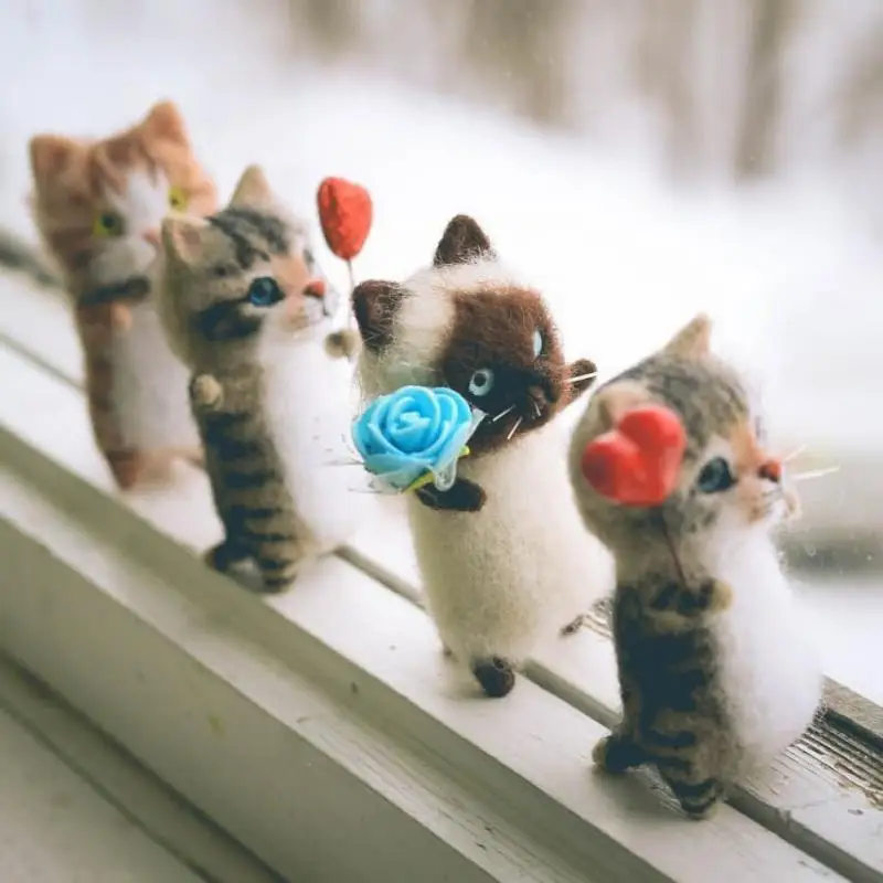 Hand-made Kitty Wool Felt Poke Poke DIY Material Package Felt Doll Creative needle felting painting kit needle felting kit wool felting kit sewing craft kit