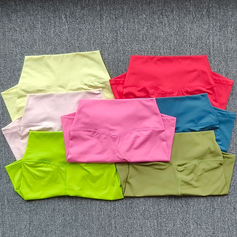 Solid Color Women Fitness Sports Short High Waist Yoga Short Cycling Comprehensive Training Jog Squat Proof Internal Pockets workout shorts yoga shorts sports shorts running shorts seamless shorts