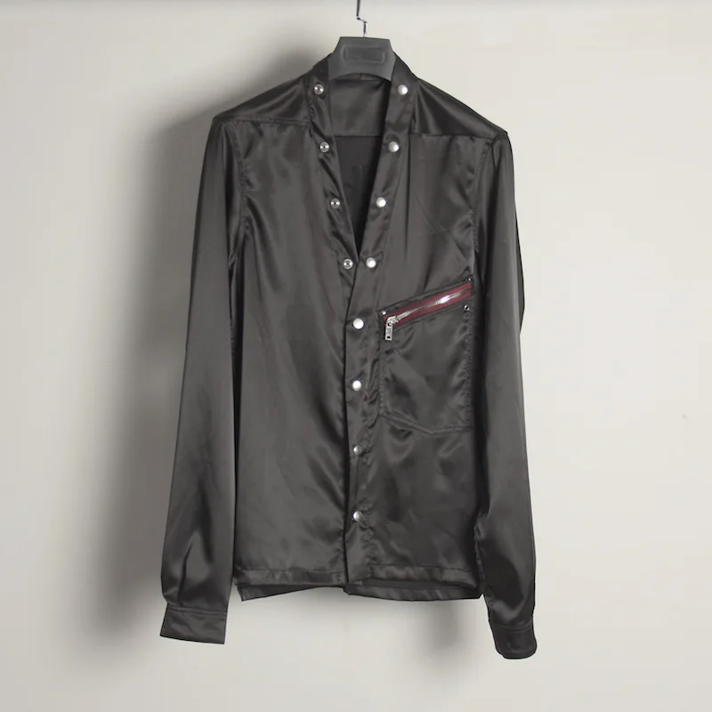 

High Street Rick Shirts Men Clothing Fashion Black Ro Owens Camisas Y Blusas Pocket Design High Quality