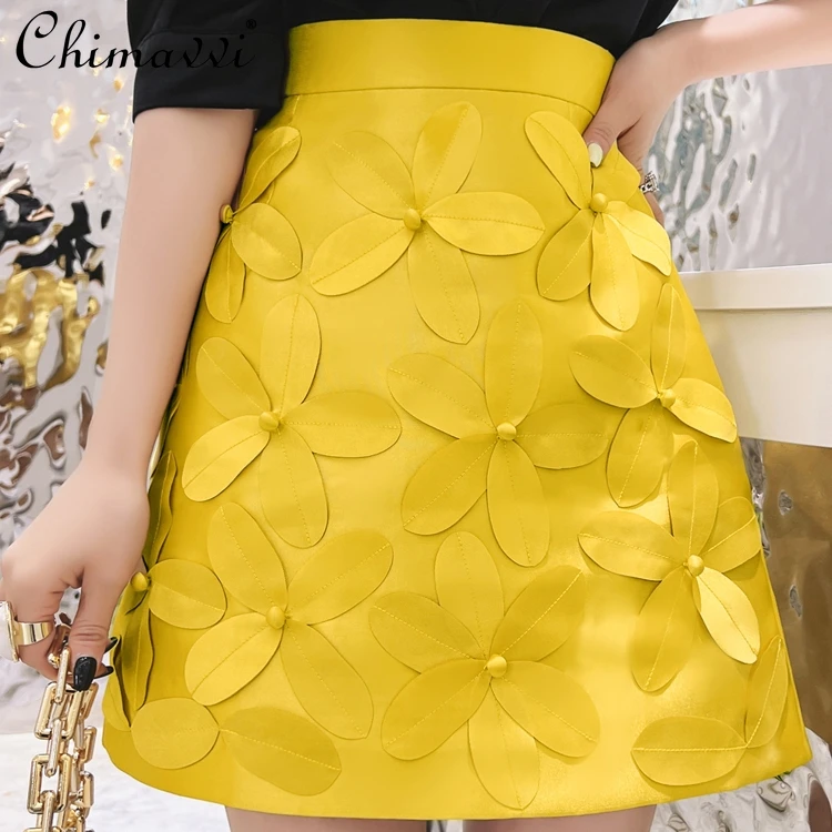 Summer 2022 New Three-Dimensional Flower Decorative Skirt for Ladies Fashion High Waist All-Matching A-line Skirt Female three piece women s suit solid color casual business single breasted suit woman clothing bags and coats for ladies formal pants