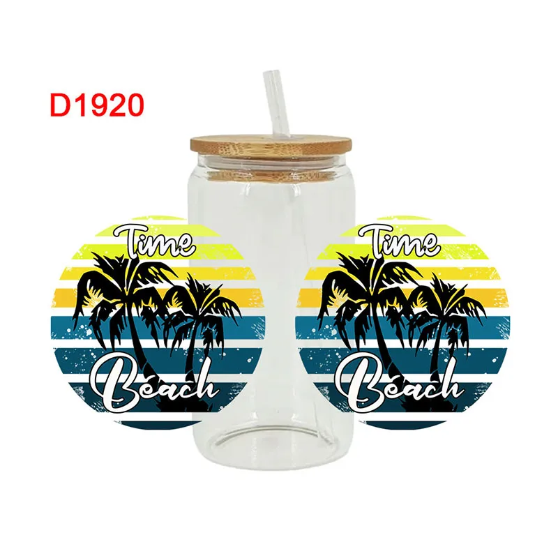 UV DTF Summer Beach Sea Surfing Stickers For The 16oz Libbey Glasses Wraps Bottles Cup D1837