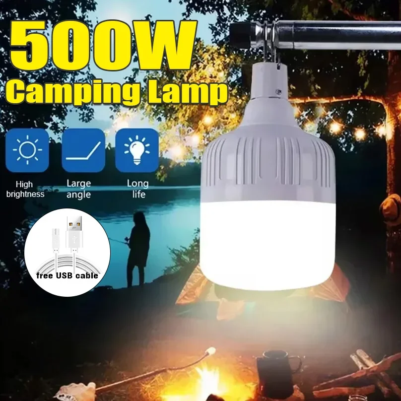 500W Rechargeable LED Portable USB LED Camping Lights Outdoor Emergency Lamp High Power Lamp Flashlight Party BBQ Bulb