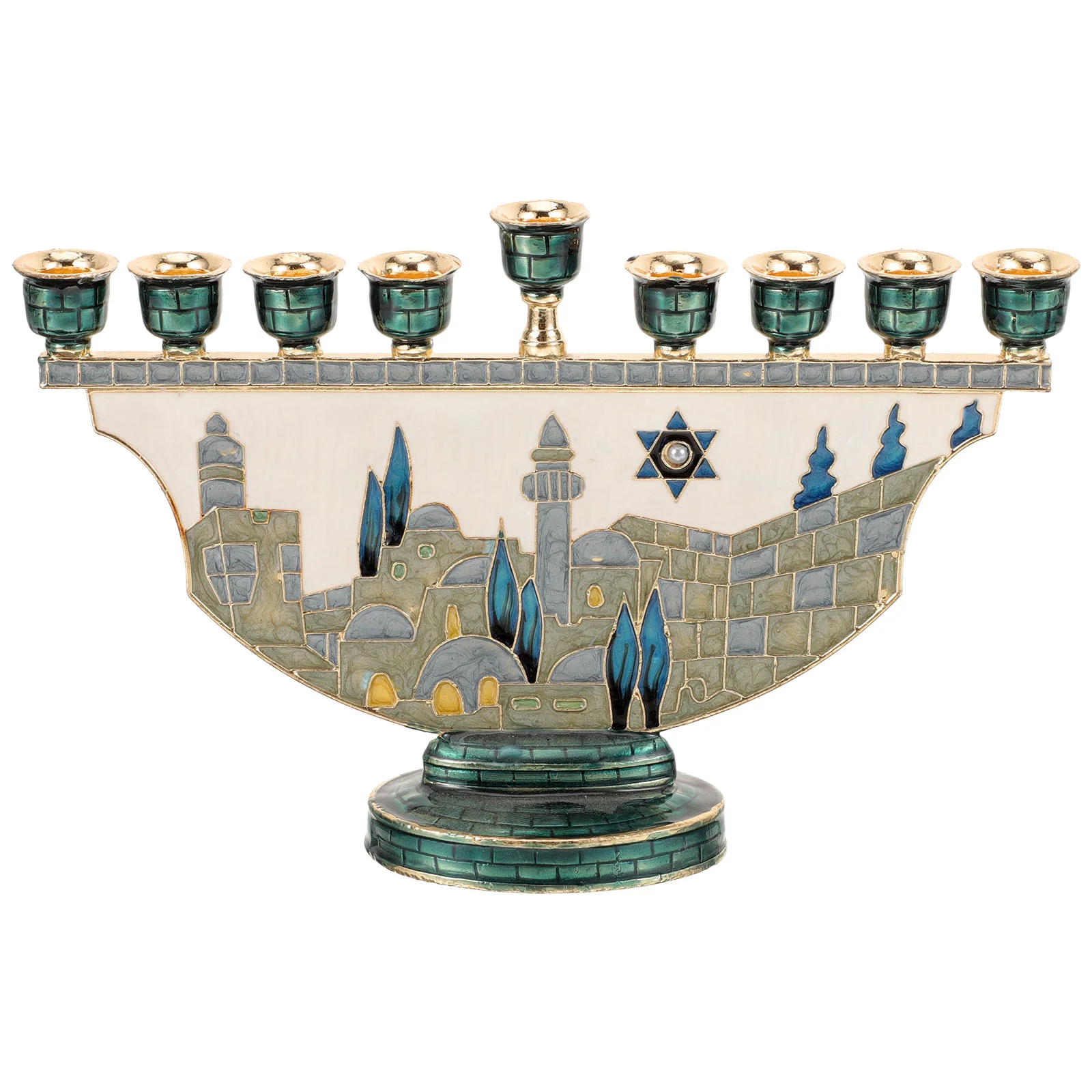

Jerusalem Candlestick Religious Holders for Taper Candlesticks Dining Table Holiday Metal Jewish Traductores