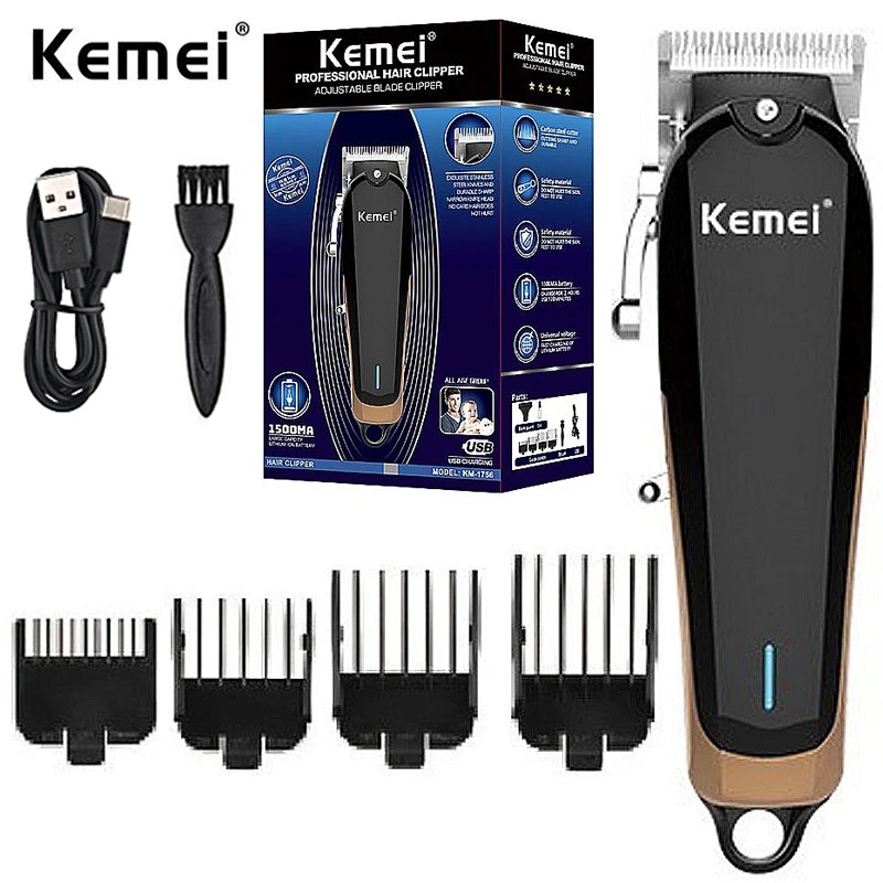 

Машинка для стрижки волос Kemei, Профессиональный парикмахерский аппарат для выцветания, перезаряжаемый Электрический Аккумуляторный триммер для мужчин, сильная мощность