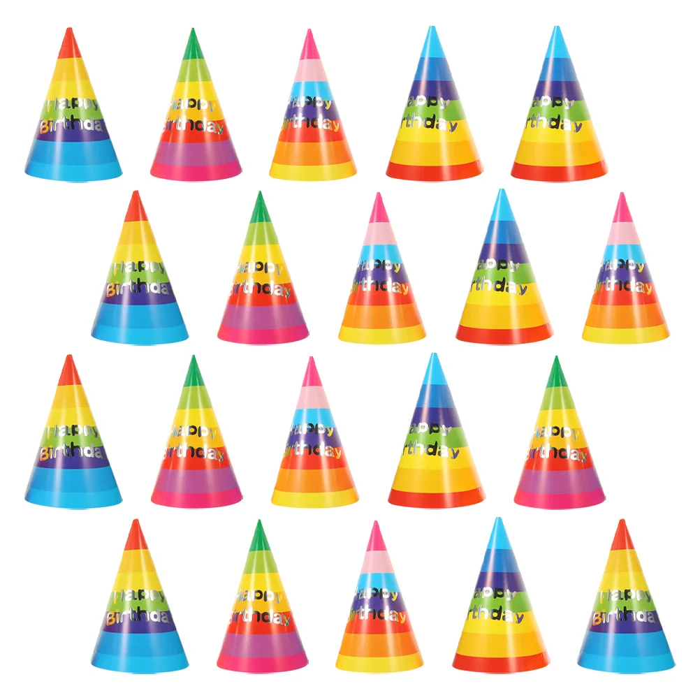 20 Pcs Rainbow Birthday Hat Party Tiara Cap Decorative Headwear Paper Portable Lovely Hats Child