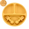 4Pcs/Set Baby Safe Silicone Dining Plate Solid Cute Cartoon Children Dishes Smile Face Baby Tableware Set Retro Kids Plate 6