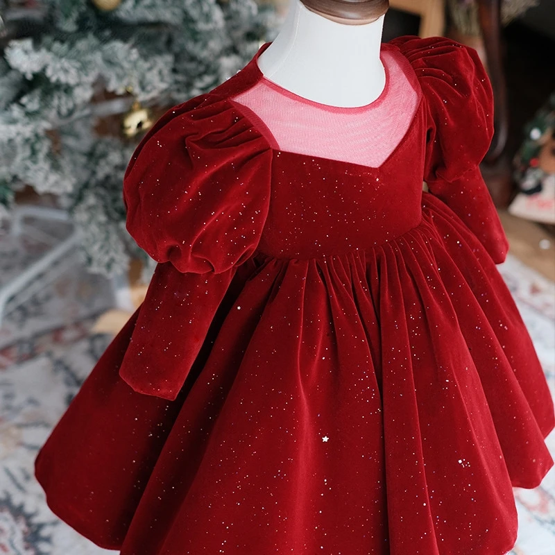 

Christmas Girl Long Sleeve Infant Toddler Vestido Party Clothes 1-12Y Princess Velvet Dress Xmas Baby Spring Autumn Winter child