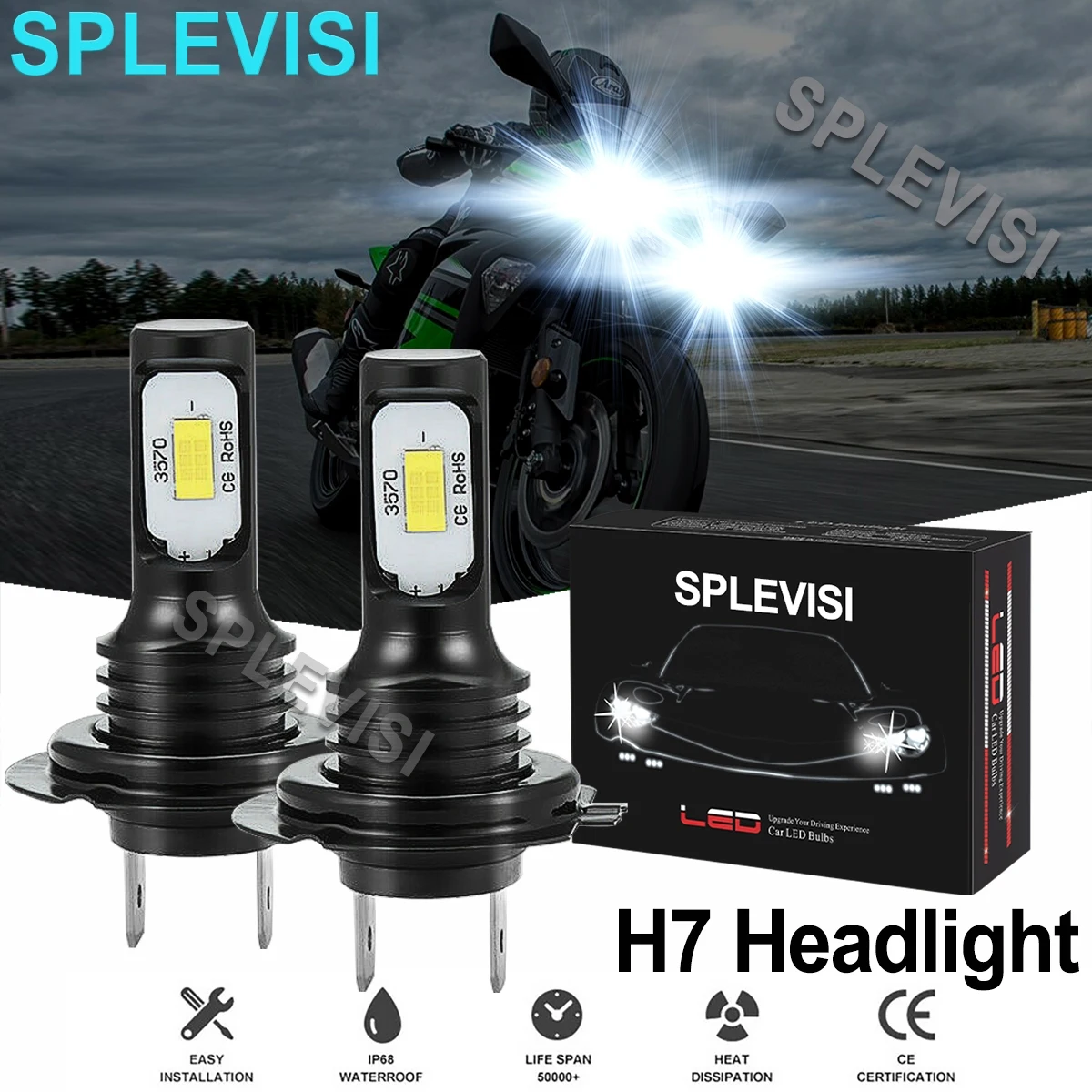 

2x70W 6000K pure white Motorcycle LED Headlight Kit For Kawasaki Ninja 250 300 650 ZX6R ZX10 motorcycle led light