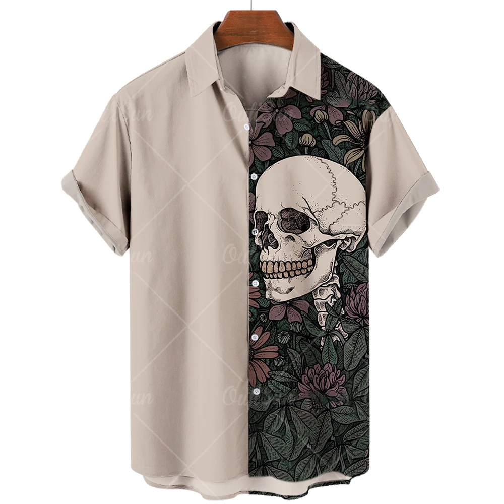 

Hawaiian men's skeleton shirt, Harajuku digital short-sleeved T-shirt, oversized printed men's wear, summer, 2023