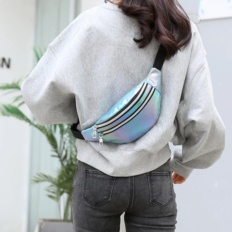 1PC New Holographic Fanny Pack Hologram Waist Bag Laser PU Beach Travel Banana Hip Bum Zip Waist Bags Women Belt Bag for Girls