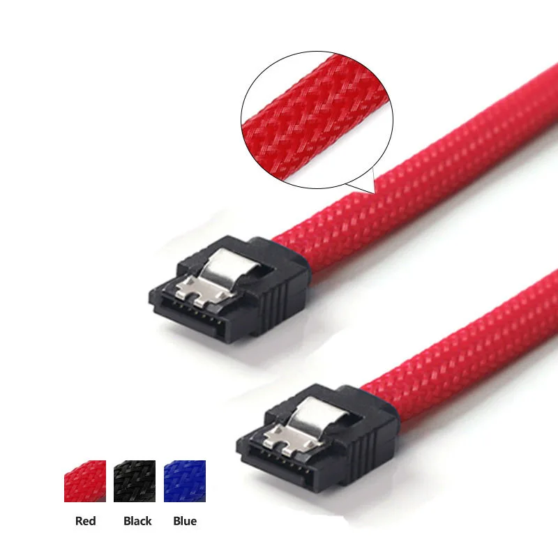 

1pcs 30cm Sata3 7pin Data Cables 6gb/s Ssd Cable Hdd Hard Disk Drive Cord Line with Nylon Braid White Red Color Sleeved