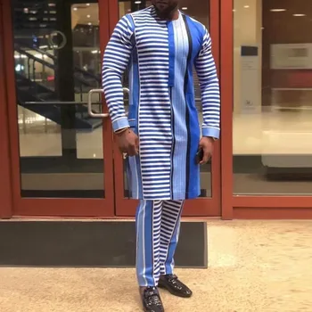 Amadi Stripped Long Sleeve Dashiki Shirt and Pant