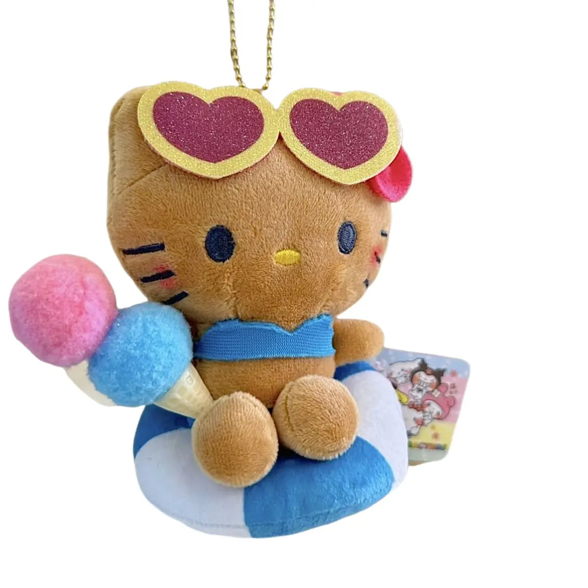 10CM Kawaii Black Leather Hello Kitty Keychain Pendant Anime Lifeguard Beach KT Girl's Bag Keychain Women's Christmas Gift Y2K 5