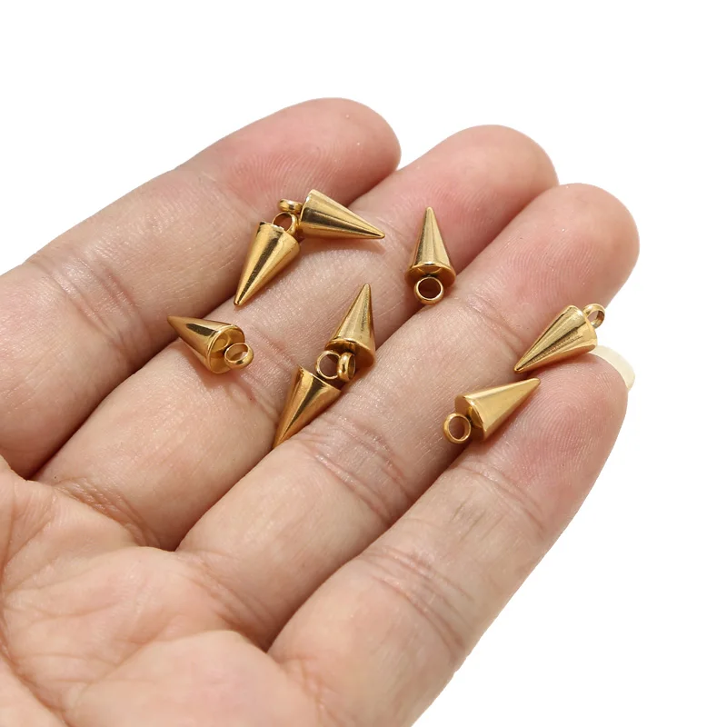 

30pcs Stainless Steel Gold Plated Smooth Charm Rivet Cone Pendants Tiny Polished Spike Accessories For DIY Jewelry Making Crafts