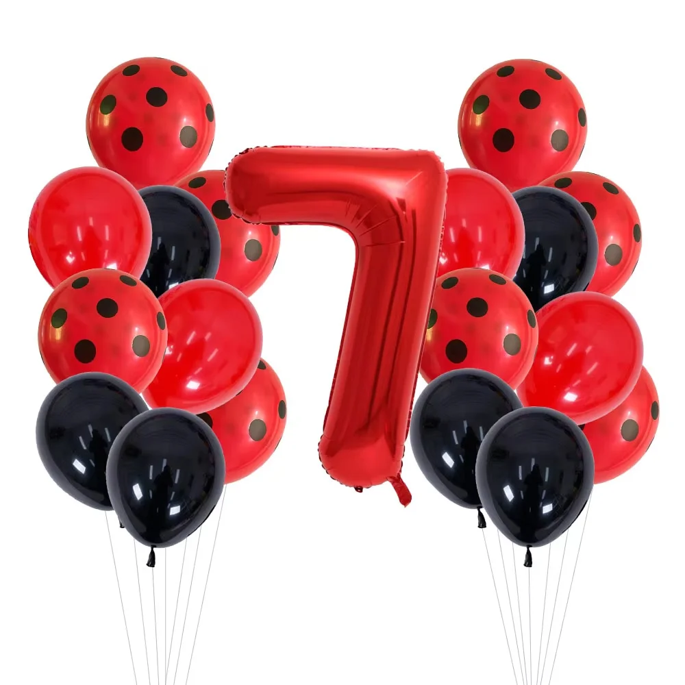 20 Stück 12 Zoll Rote und Schwarze Punkte Marienkäfer-Ballons mit 32 Zoll Roter Zahl Geburtstagsparty-Dekorationen Baby-Shower Geburtstagszubehör – Detail 9