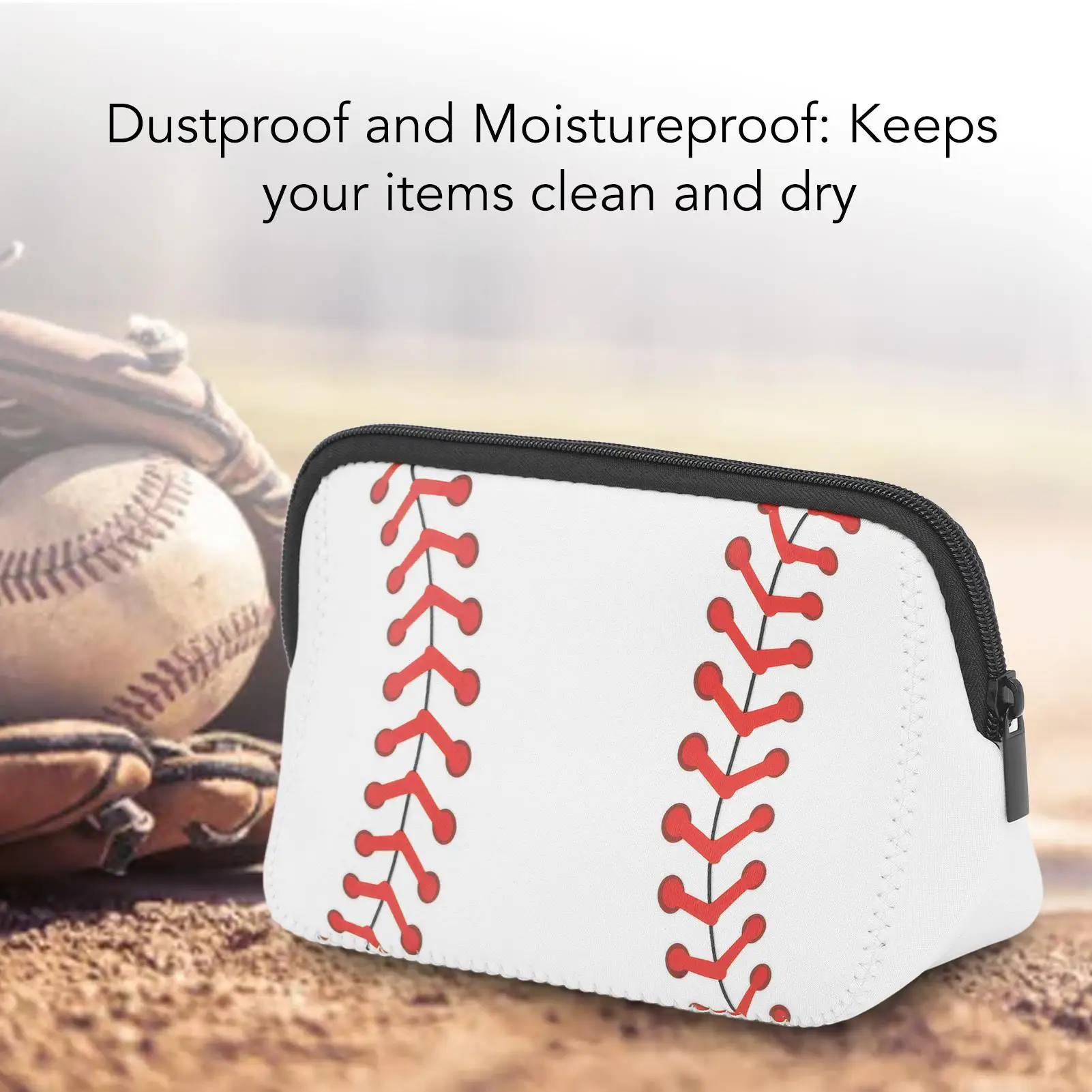Waterproof Neoprene Baseball Pouch Bag-Compact Makeup Bag with Zipper for outdoor Use