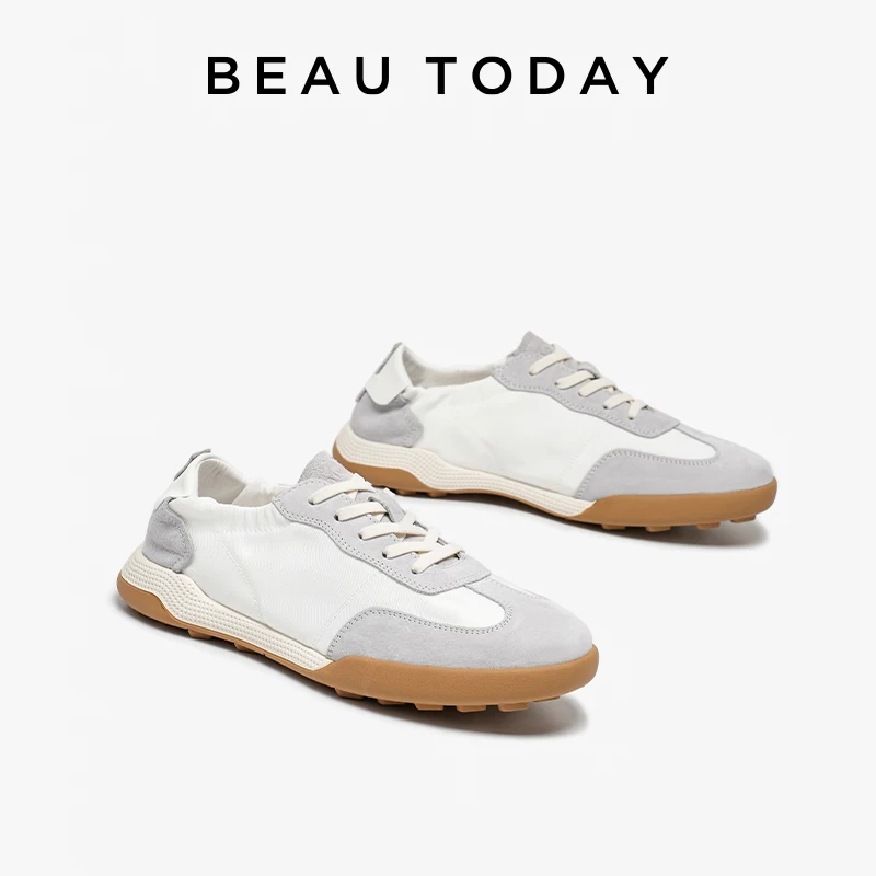 BEAUTODay-tênis de camurça casual para mulheres, couro genuíno
