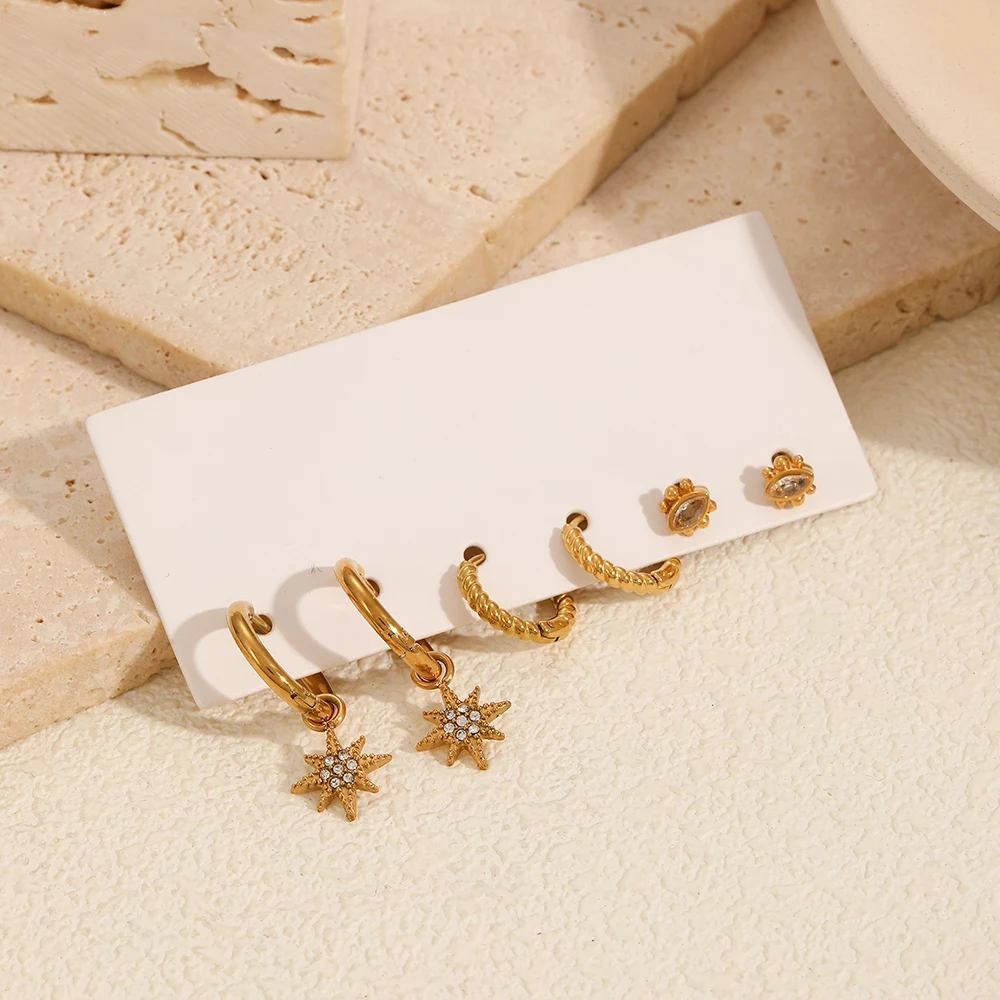 6 Stück Mode 18 Karat vergoldet Edelstahl geometrisch gedreht kreisförmige Ohrringe Set Damen trendige ästhetische Schmuck Geschenke – Detail 9