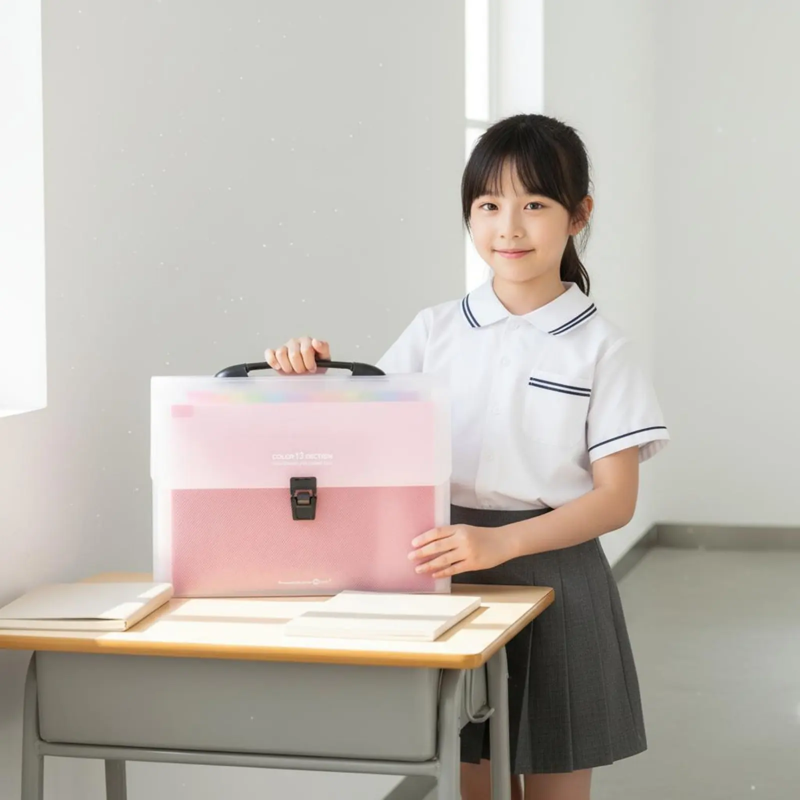 13 포켓 파일 정리함 레인보우 레이어드 13 포켓 파일 홀더 휴대용 문서 정리함 스냅 잠금 장치 휴대용 파일링 박스