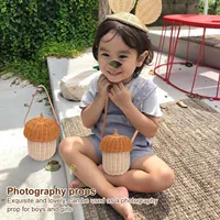 Acorn Shaped Basket Kids Rattan Storage Basket Hand Woven Decorative Acorn Shaped Basket Bag for Boys Girls Photography Props 1