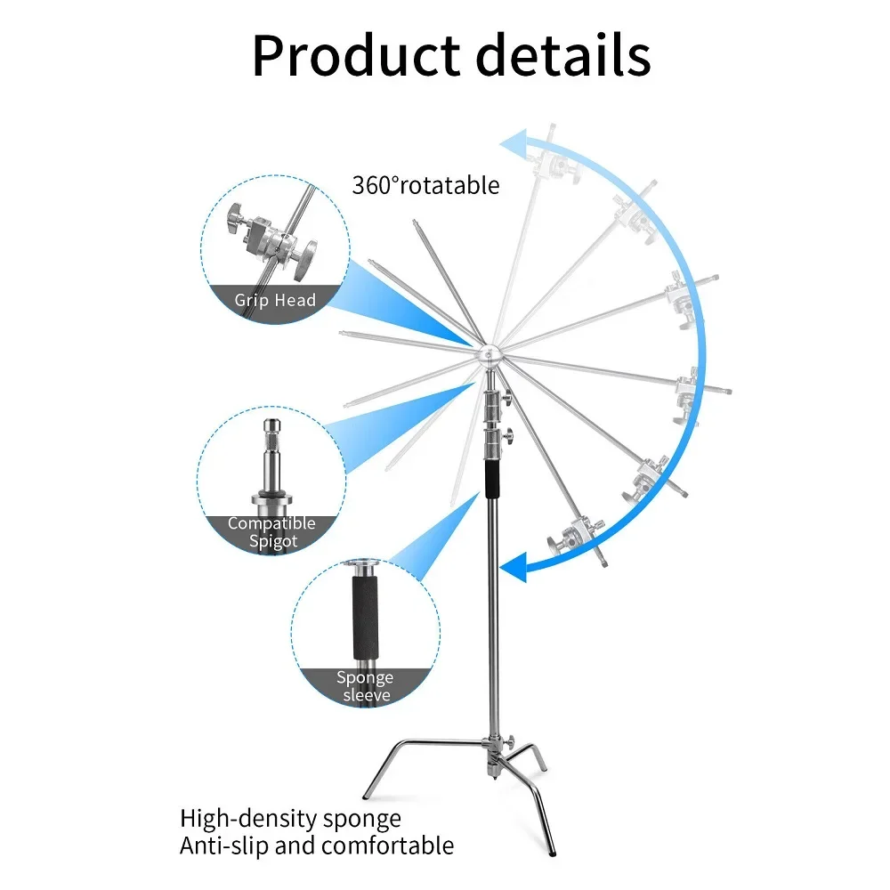300cm C-Stand Rotatable Anti-slip Stainless Steel Light Stand Background Bracket Photo Studio Kits Photography Props
