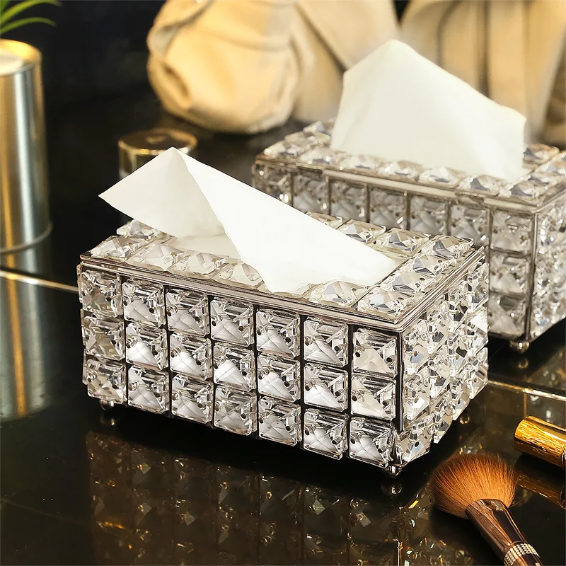 Crystal Glass Tissue Box Cover Home Hotel Car Pen Holder Tools Cosmetic Accessories Desktop Storage Racks Decoration Paper Towel 4