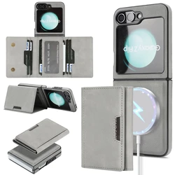 Dual - Function Leather Magnetic Phone Case with Kickstand and Card Slots - Galaxy Z Flip5 (GRAY)