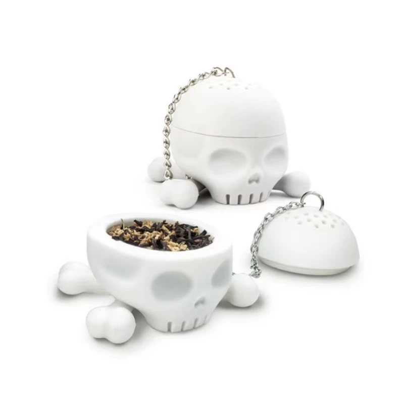 Loose Tea Leaf Infuser Bone Skull Shaped Spices Seasoning Strainer Silicone Tea Bag Strainer Spices Filter Easy Use